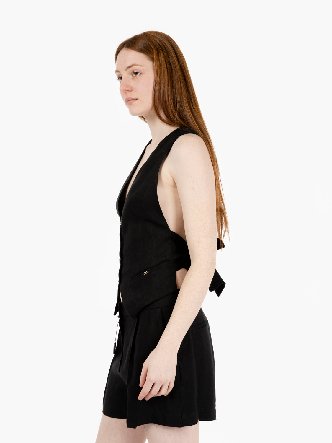 Gilet in lino con nodo posteriore nero