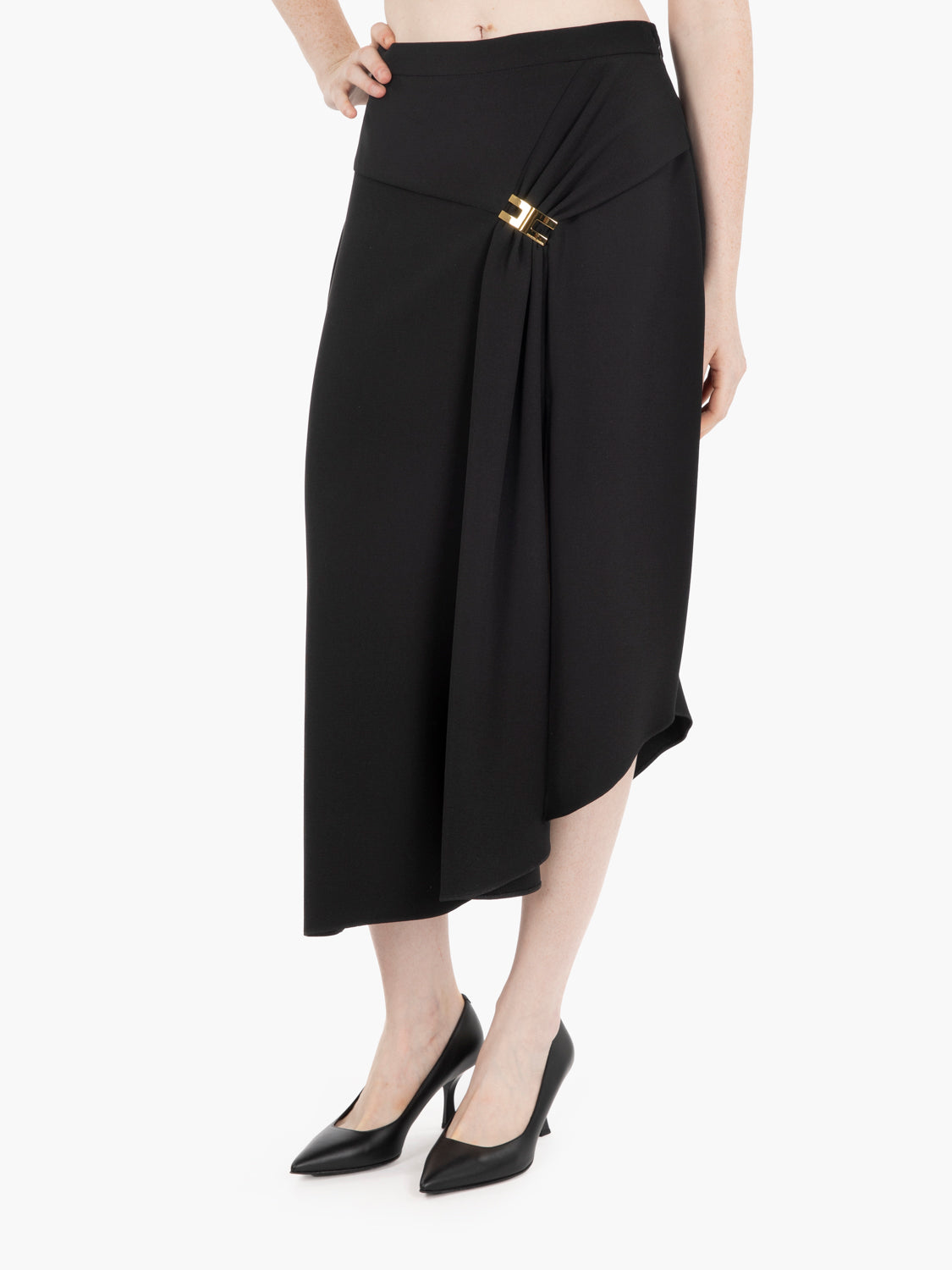 Black draped crepe skirt