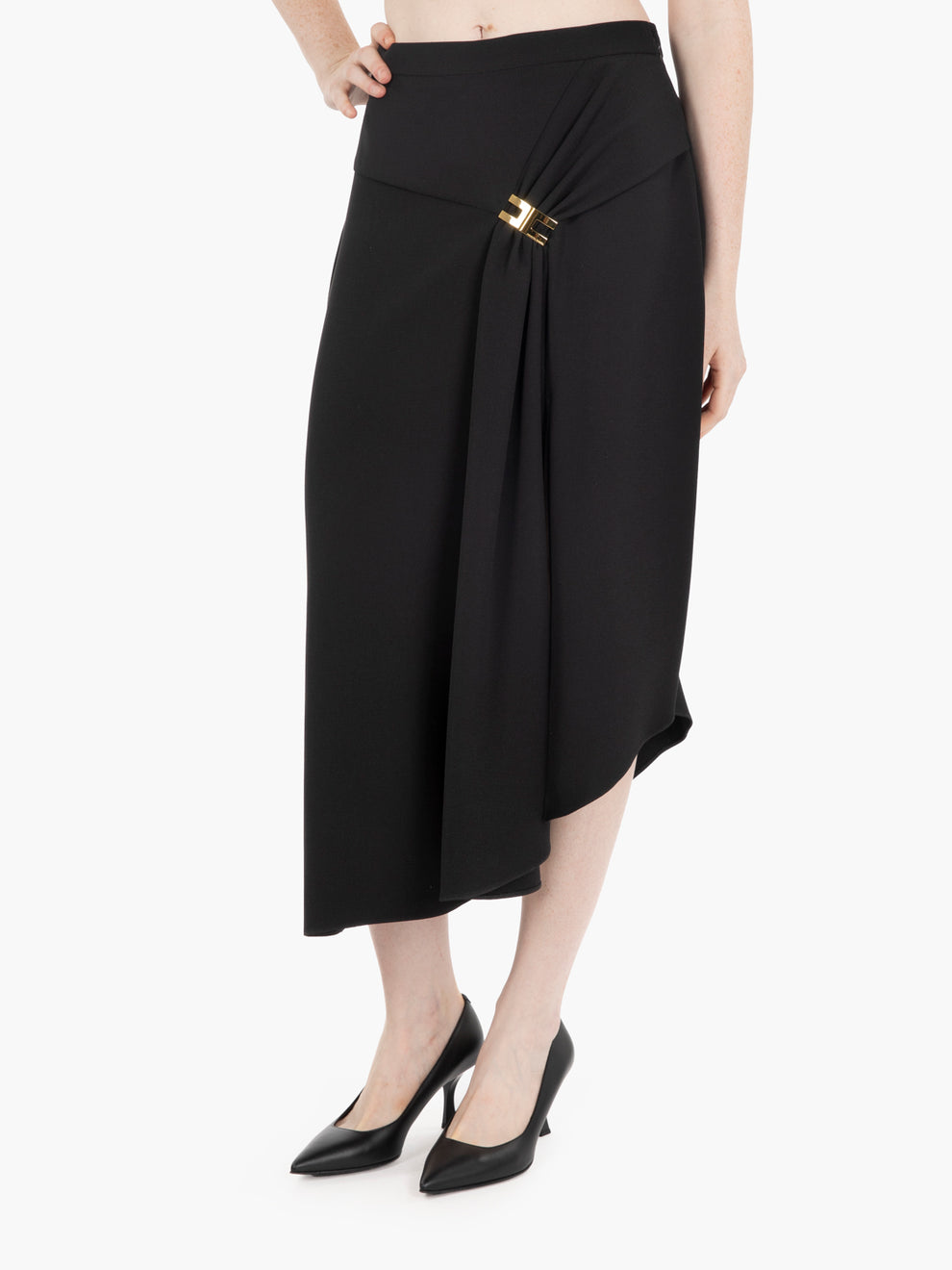 Black draped crepe skirt