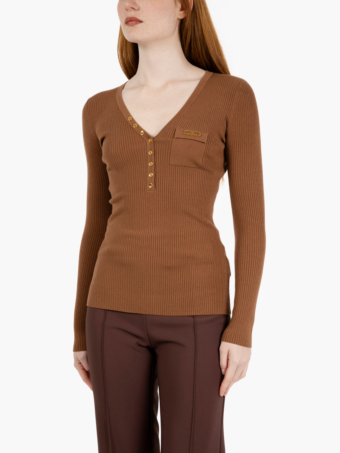 Maglia a costine tricot brown