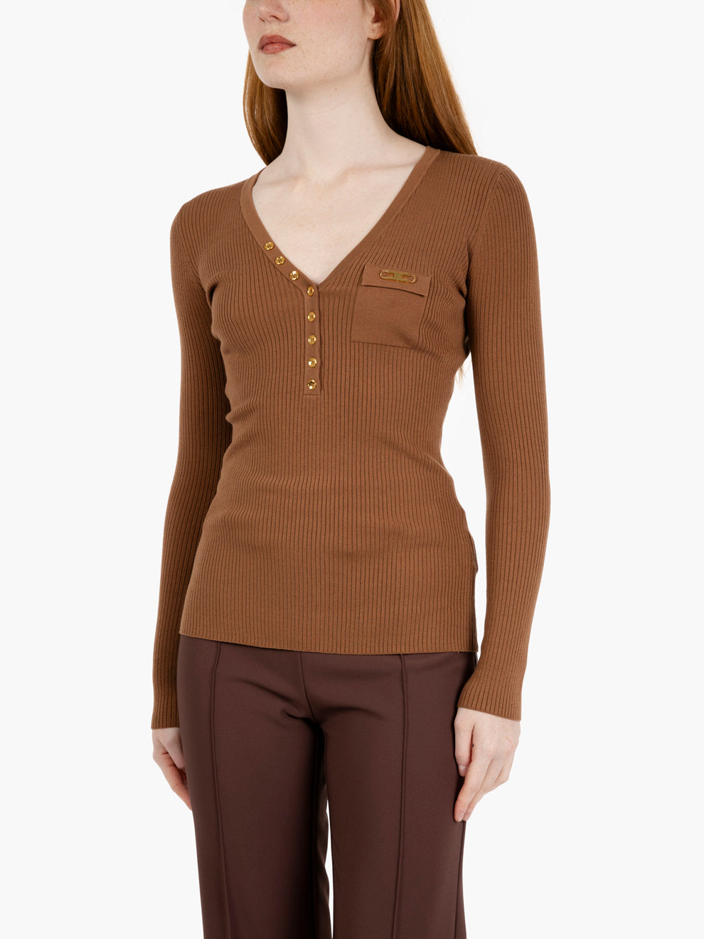 Maglia a costine tricot brown