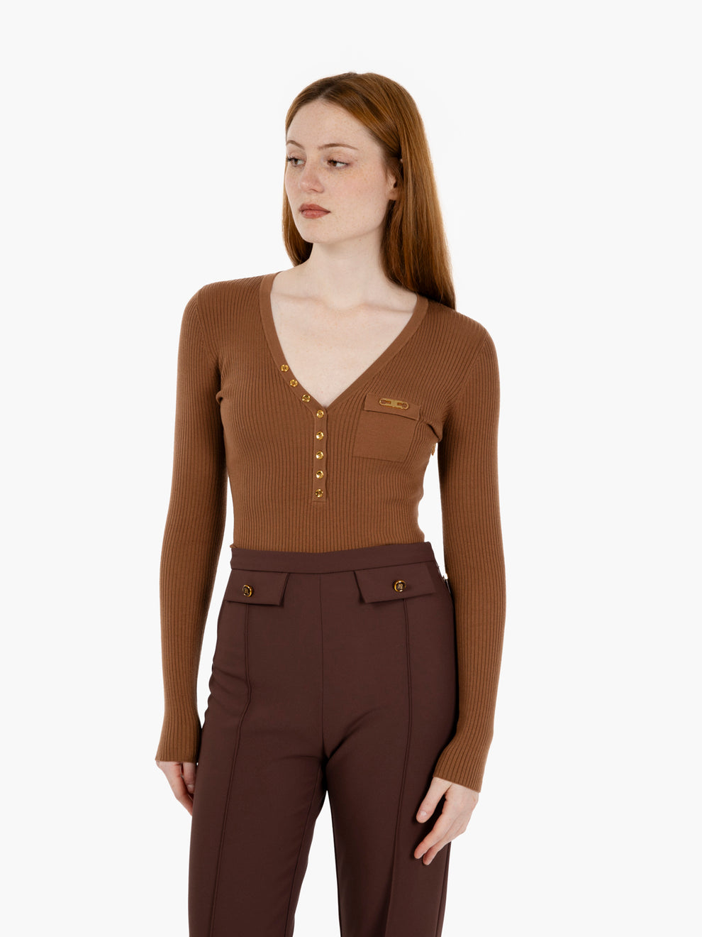 Maglia a costine tricot brown
