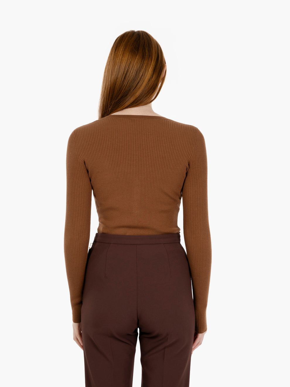 Maglia a costine tricot brown