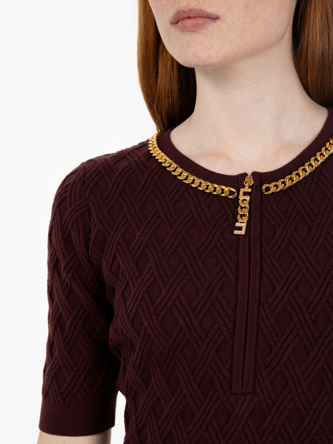 Mini abito in maglia a rombi merlot