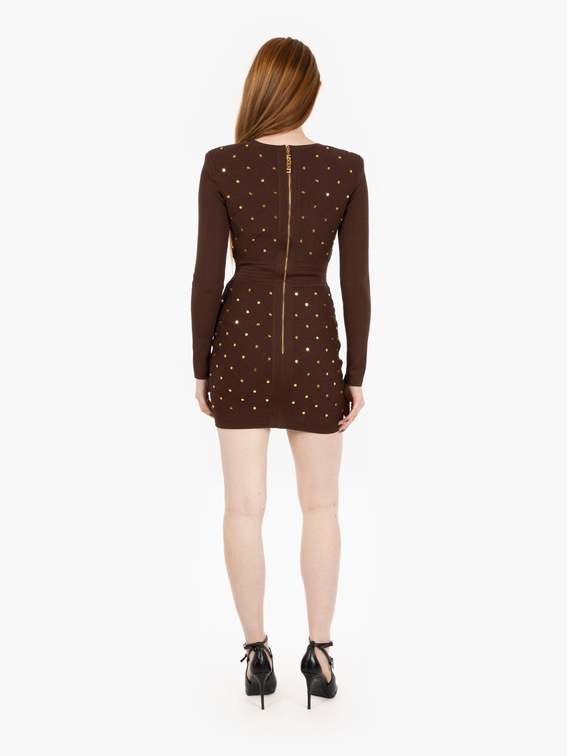Mini abito in maglia con dettagli gioiello marrone