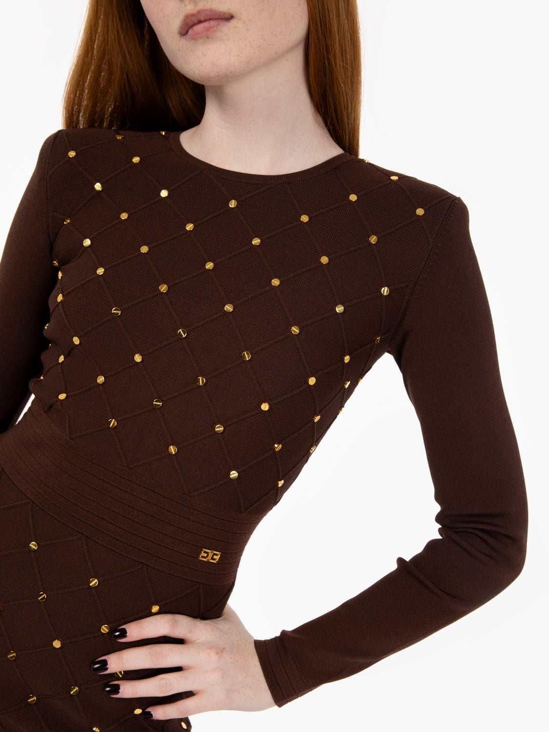 Mini abito in maglia con dettagli gioiello marrone