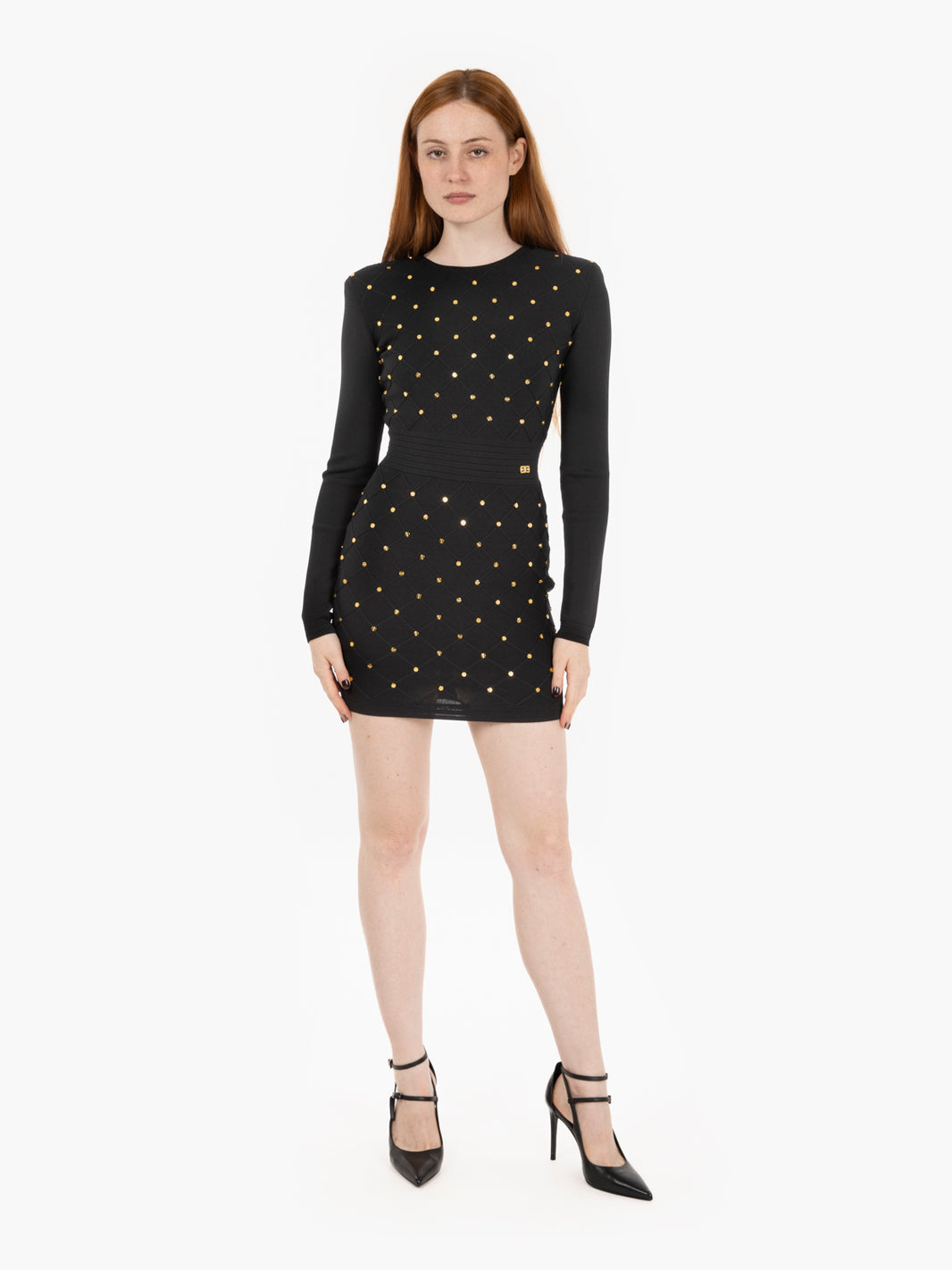 Mini abito in maglia con dettagli gioiello nero