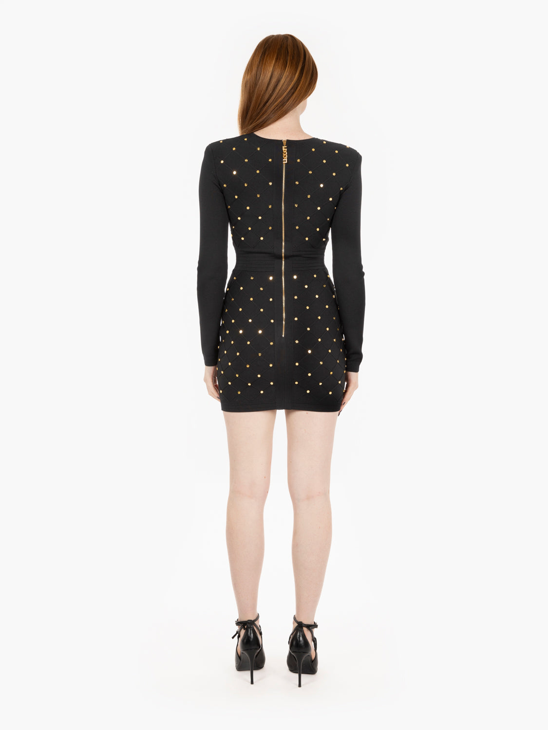 Mini abito in maglia con dettagli gioiello nero