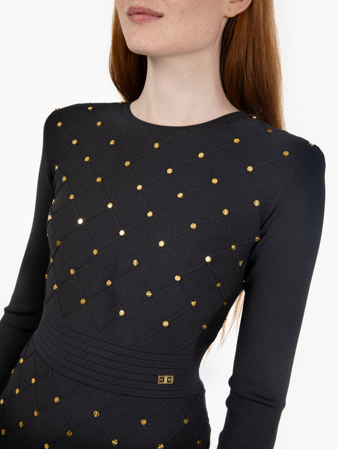 Mini abito in maglia con dettagli gioiello nero