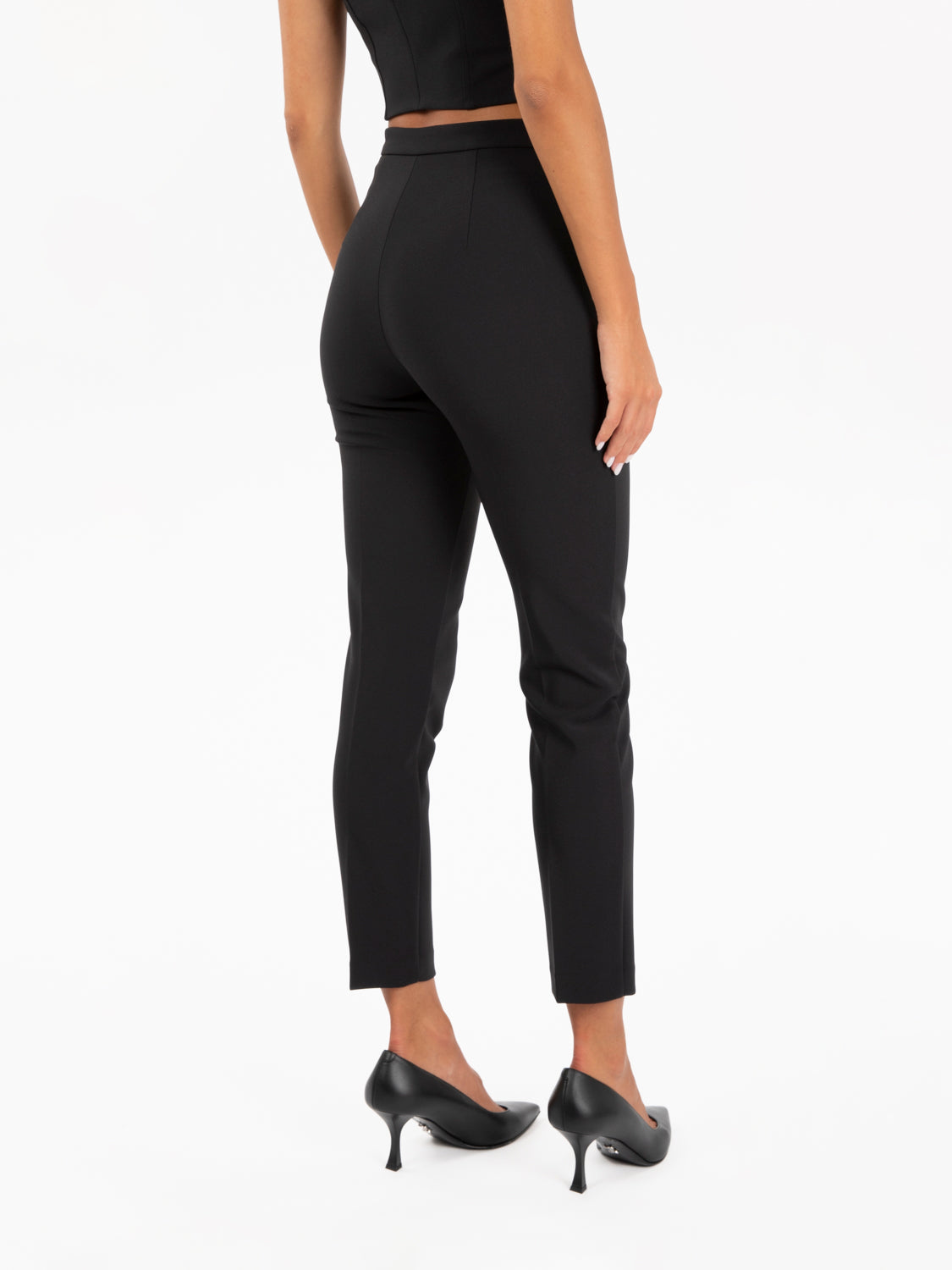 Pantalone dritto in crêpe stretch nero