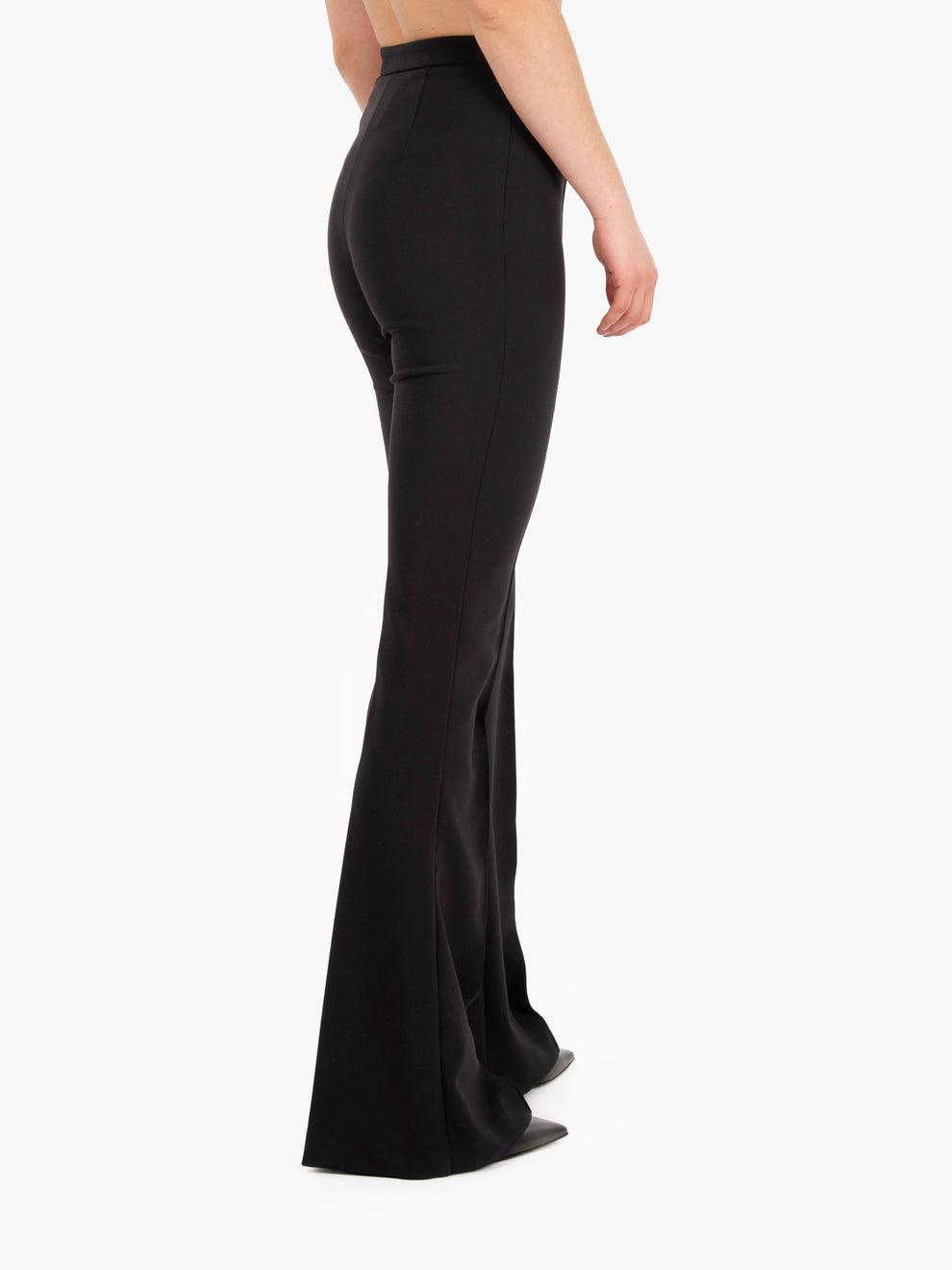 Crêpe flared trousers with black logo plaque