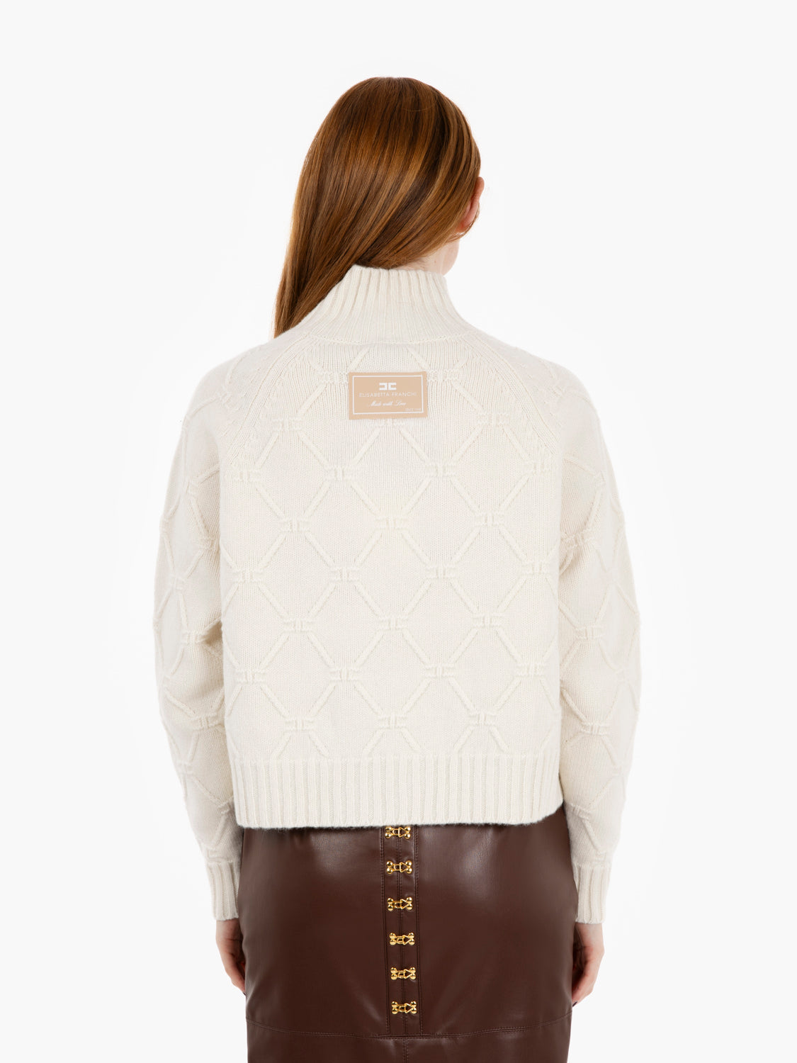 Pullover in maglia con losanghe jacquard bianco
