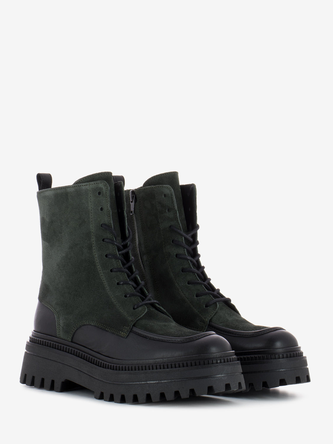Black/green leather and suede amphibian