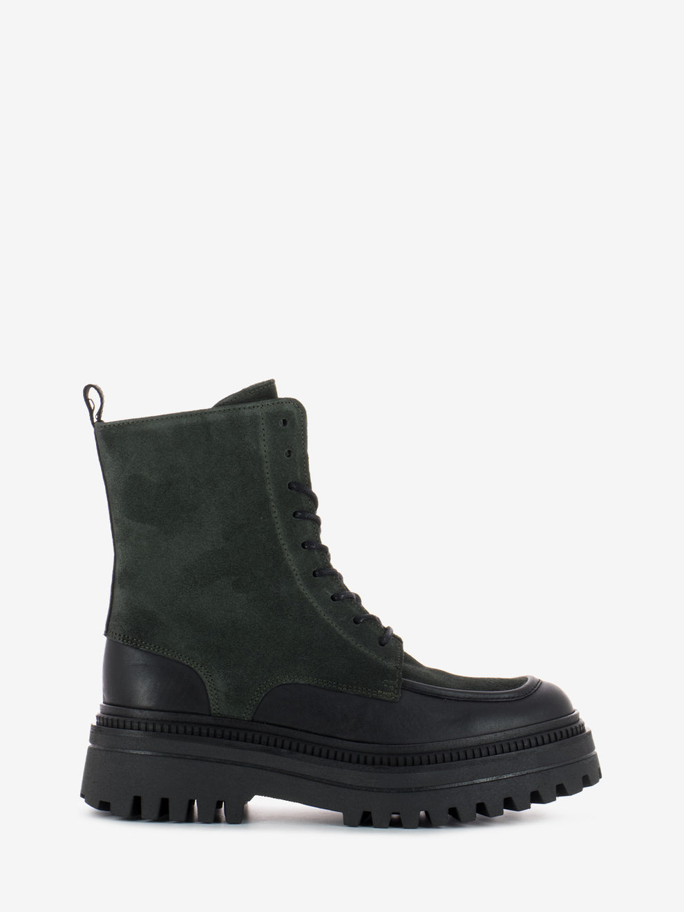 Black/green leather and suede amphibian