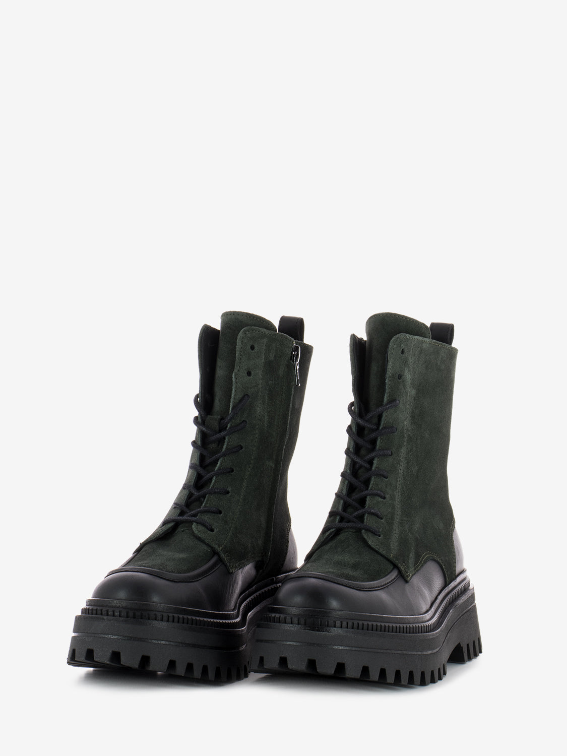 Black/green leather and suede amphibian