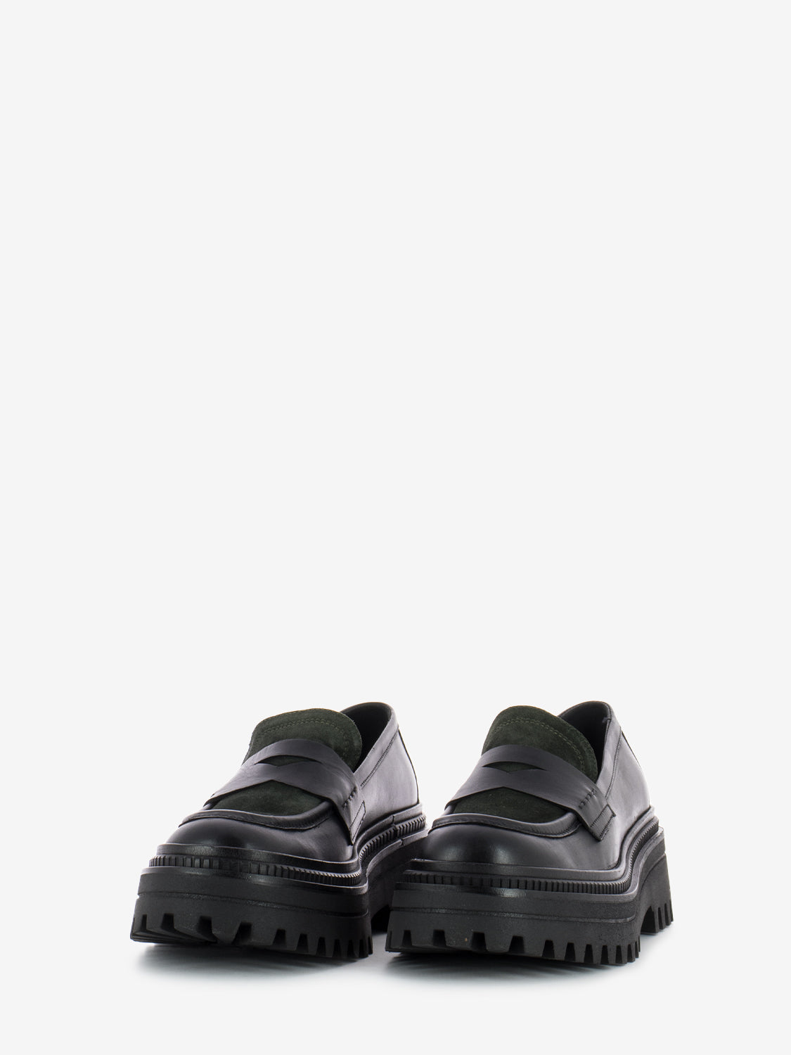 Mocassino platform in pelle e camoscio nero / verde