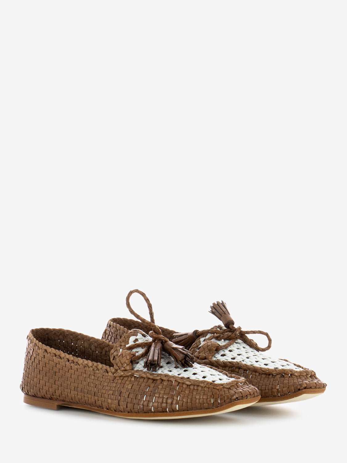 Creta Moccasins Woven Brown / White