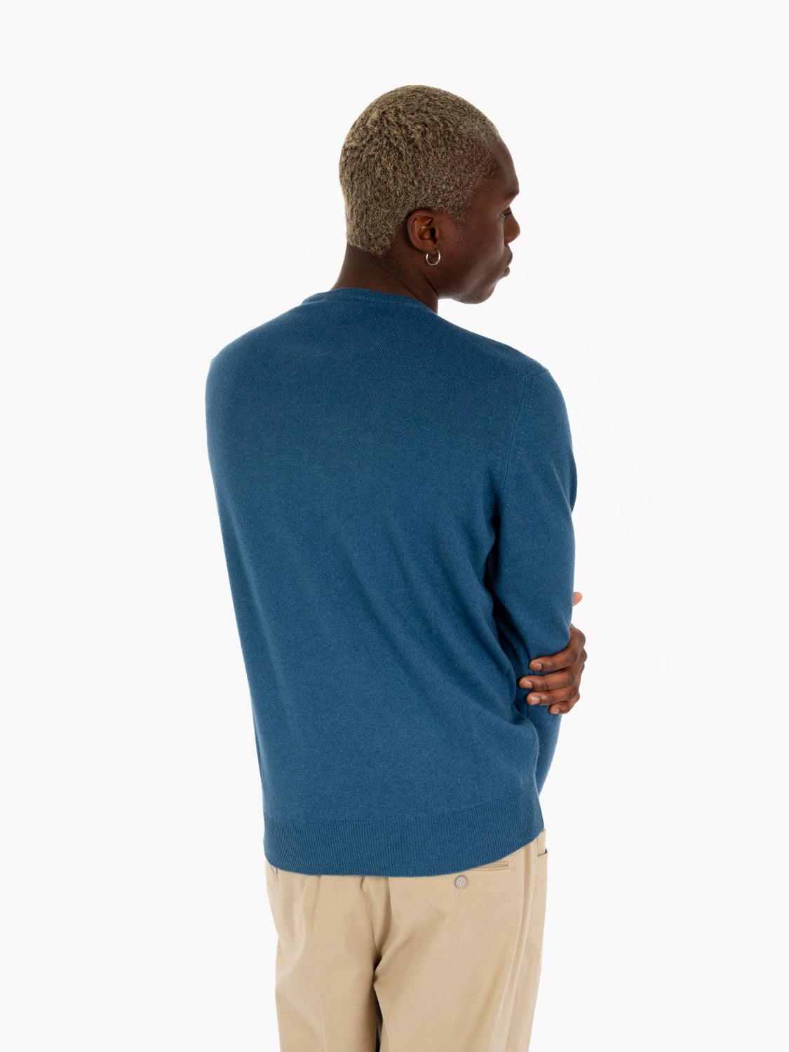 Maglione girocollo merino e cashmere petrolio