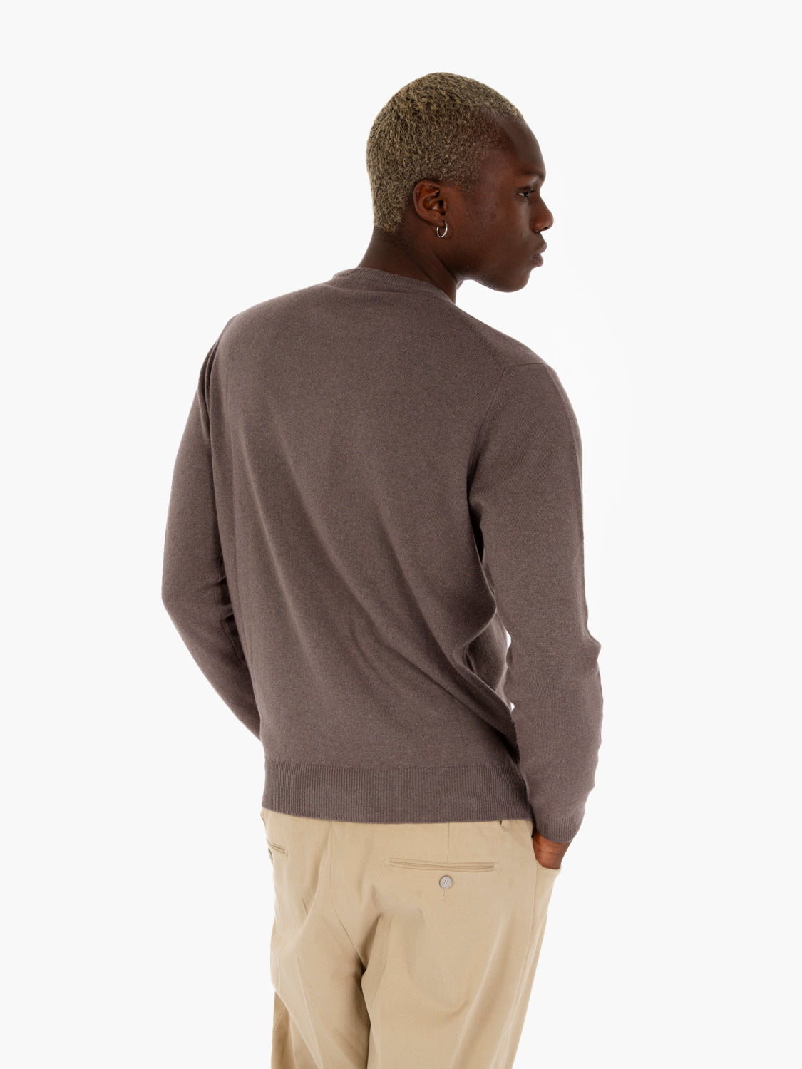 Maglione girocollo merino e cashmere tortora