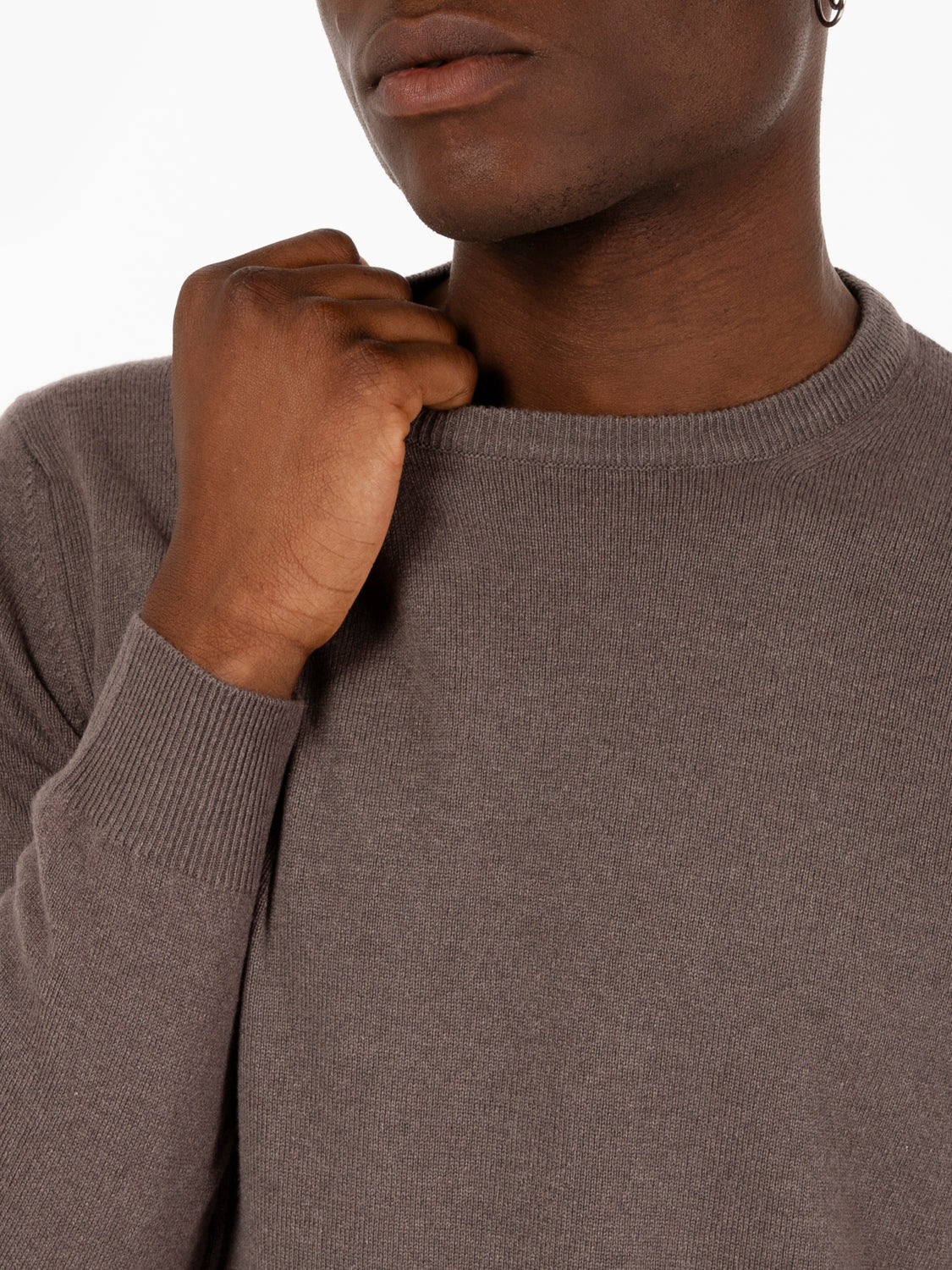 Maglione girocollo merino e cashmere tortora