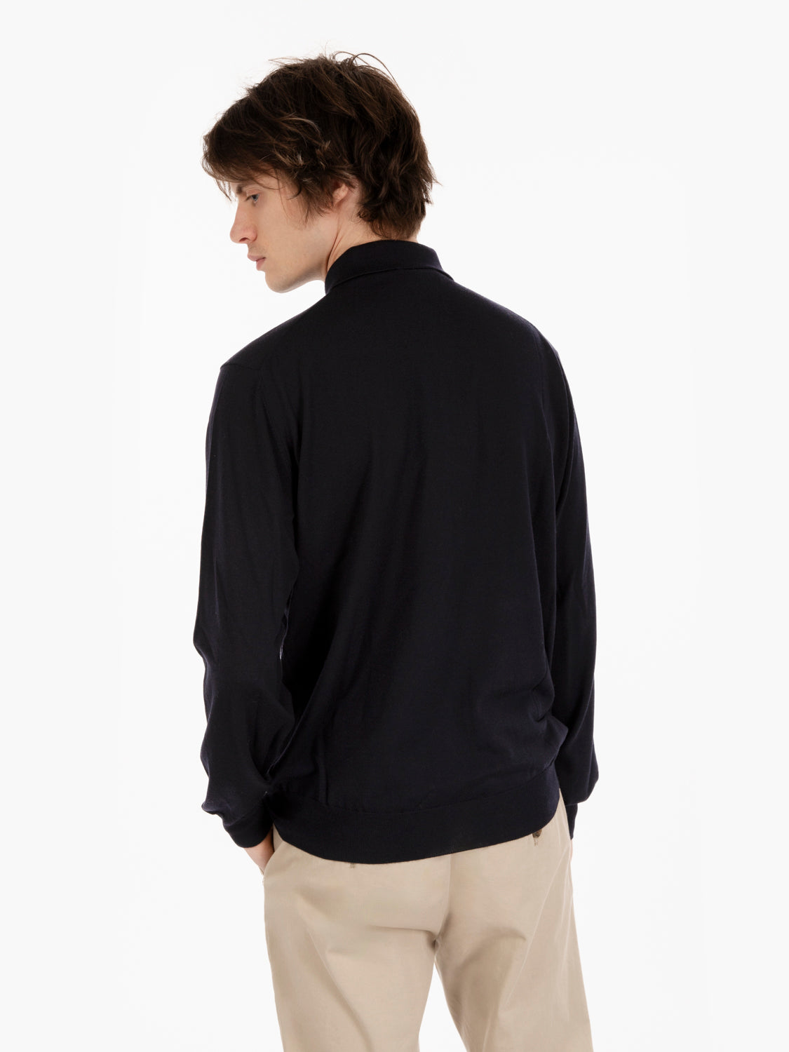 Polo a maniche lunghe in lana navy