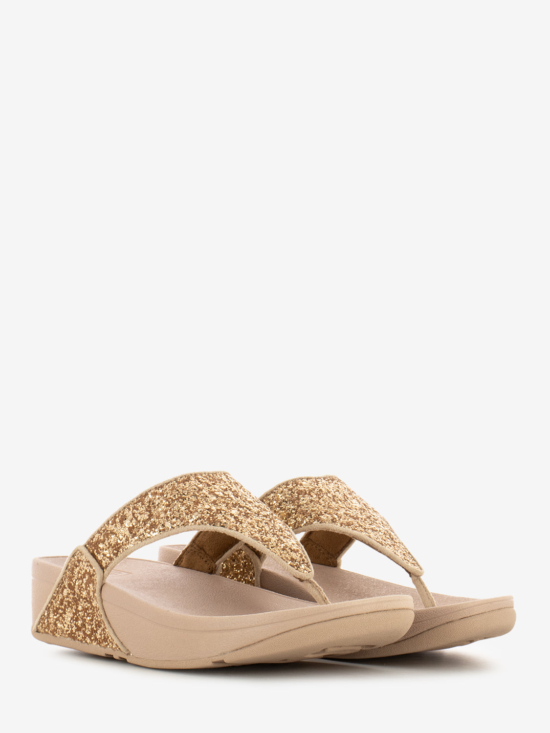 Lulu rose gold glitter flip flops