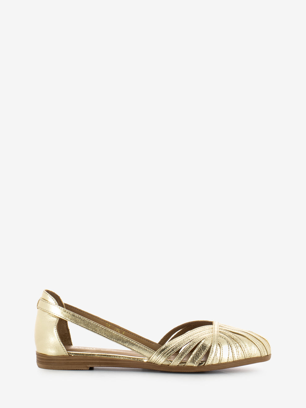 Ballerina with worked toe and perforations, platinum laminated