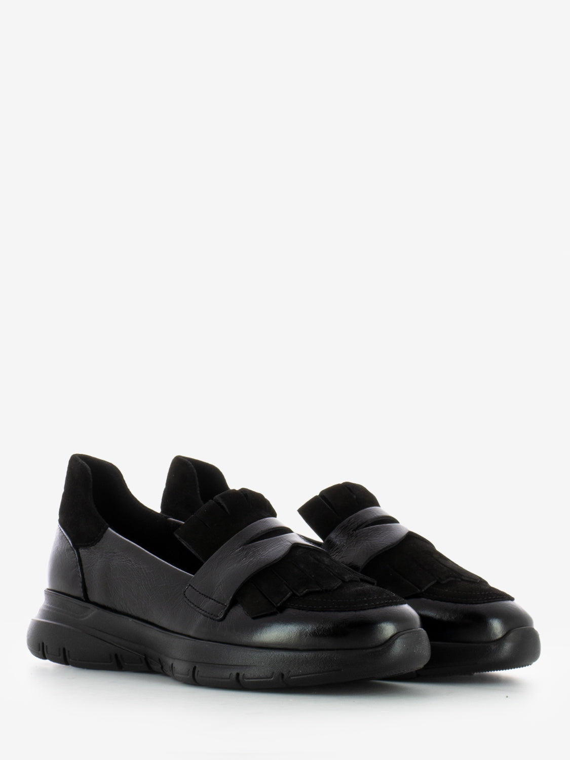 Black fringed loafers