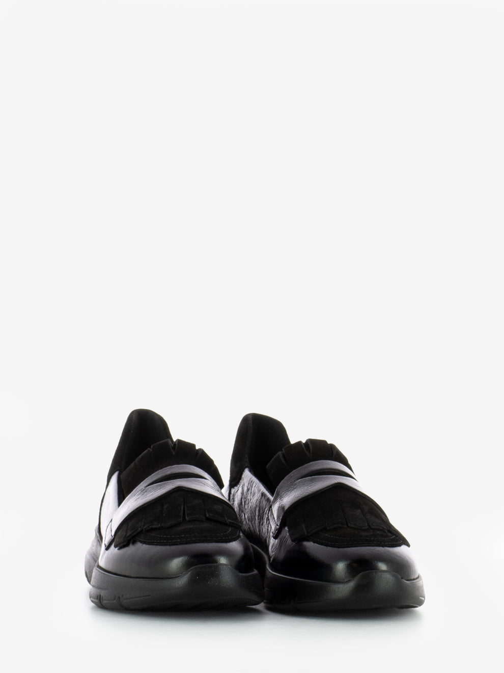 Black fringed loafers