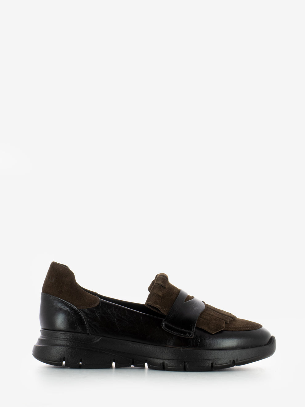Moccasins with dark brown fringe