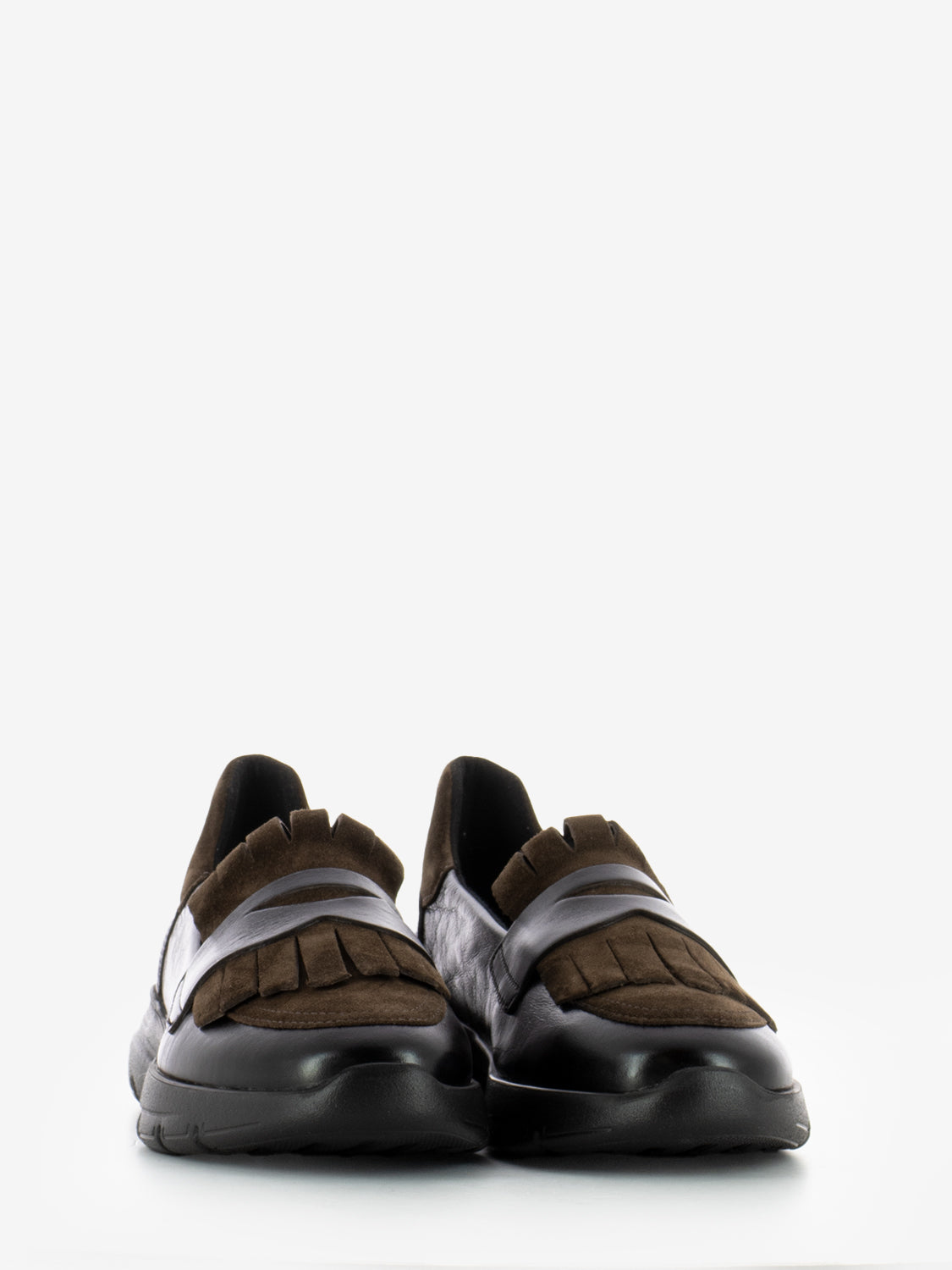 Moccasins with dark brown fringe