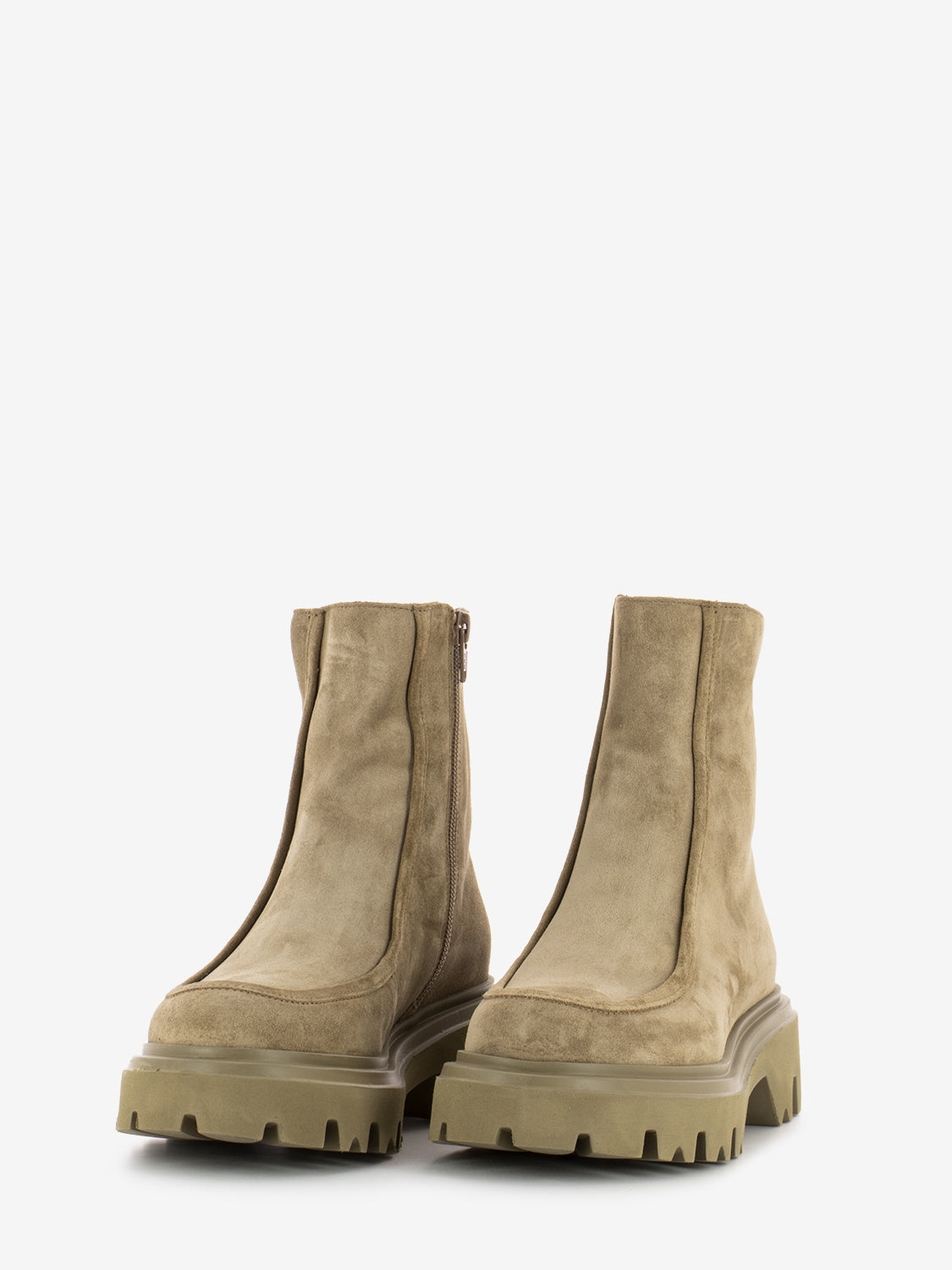 Softy honey ankle boots with beige zip