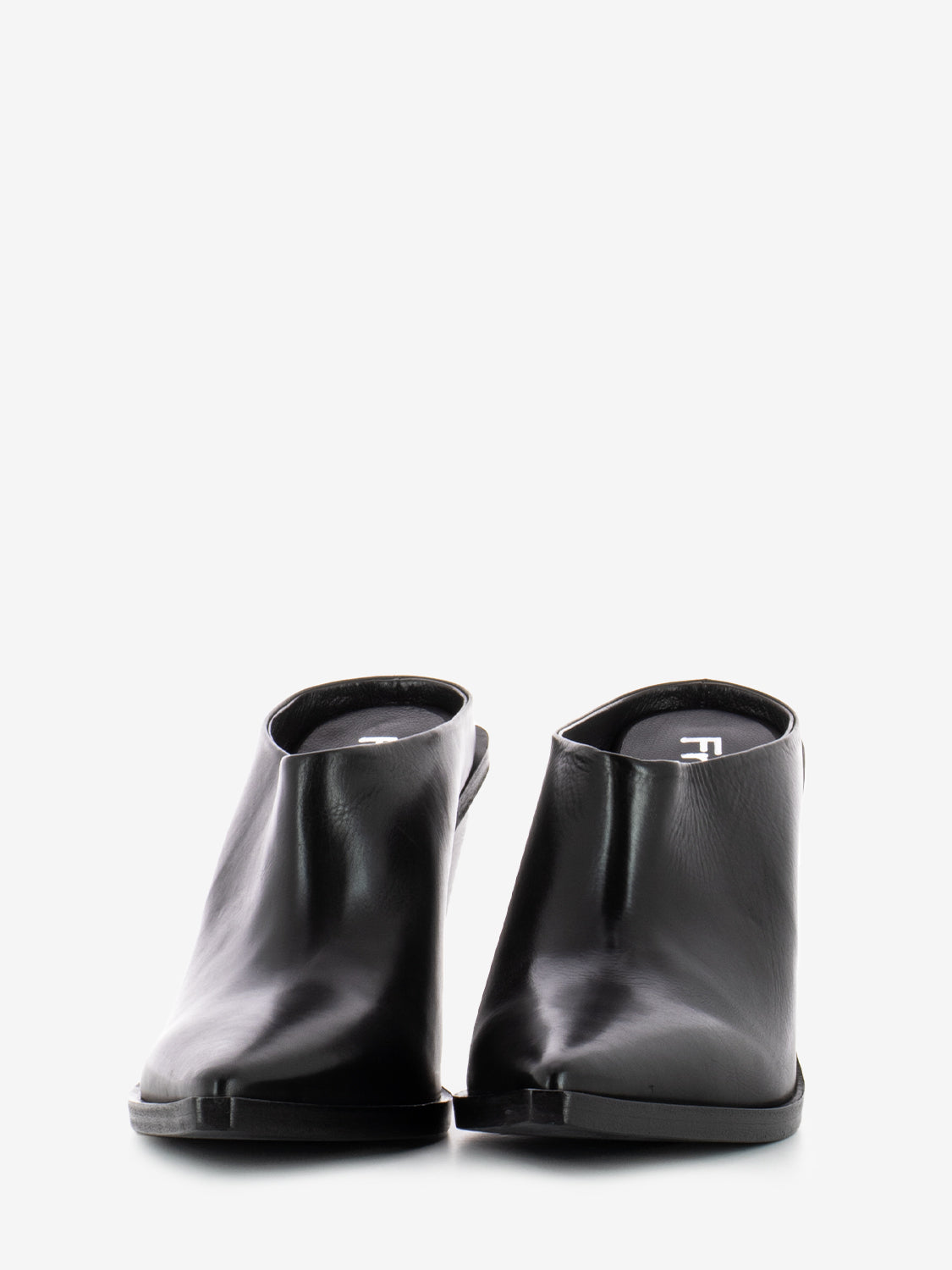 Leather clogs with black heel