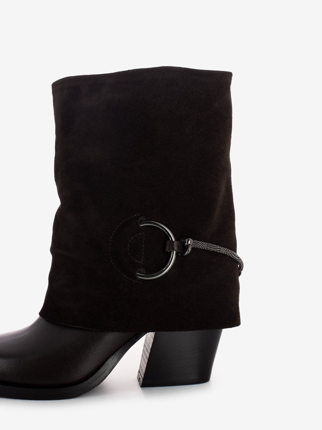 Stivaletto con risvolto in suede testa di moro