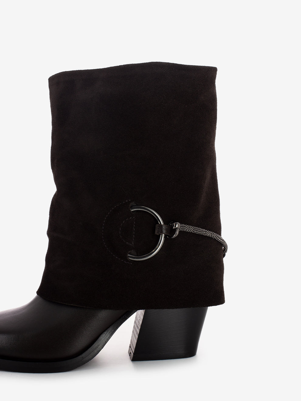 Stivaletto con risvolto in suede testa di moro