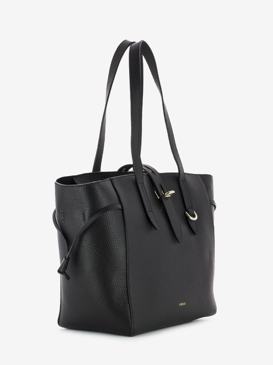 Black hammered leather shopper