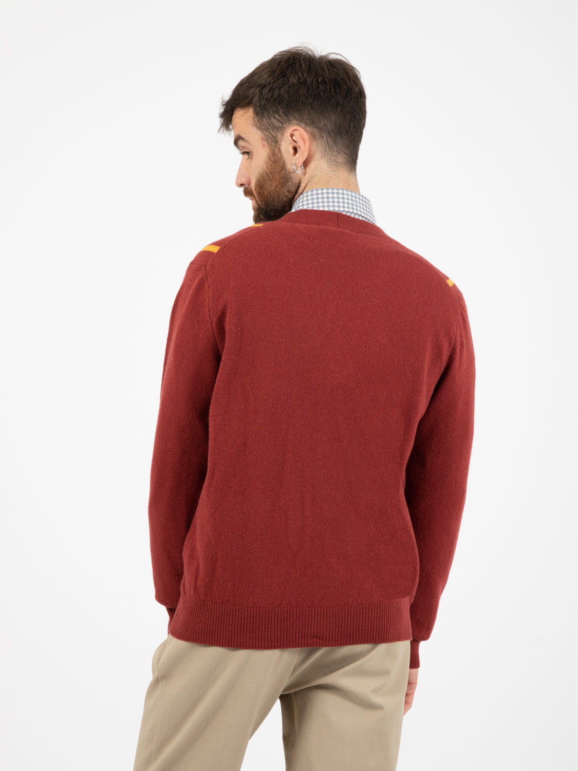 Cardigan Ewan in lana a righe rosso