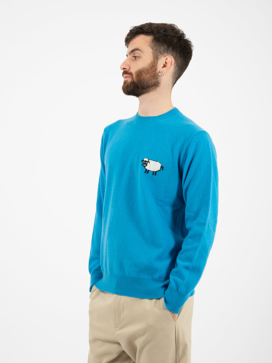 Maglione Arnold girocollo con ricamo azzurro