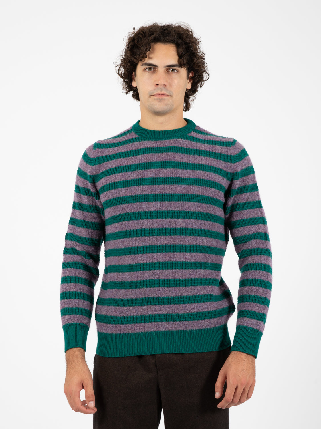 Owen Purple/Green Striped Crewneck Sweater