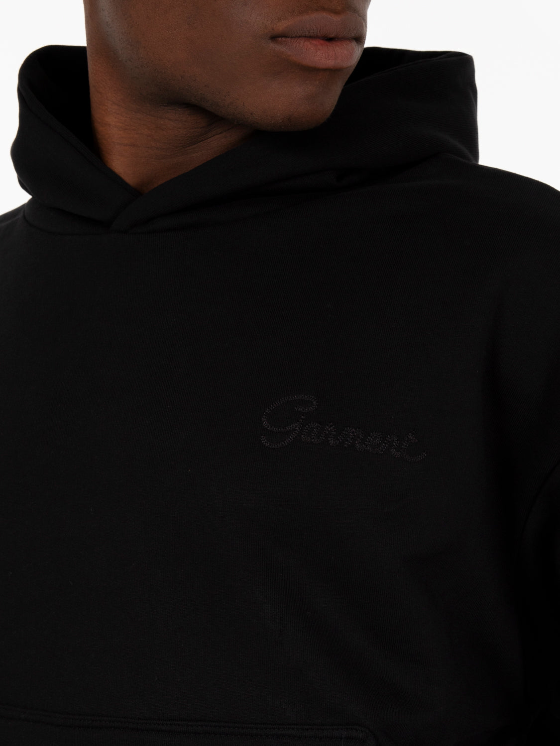 Double layer hoodie with double embroidery chaos black