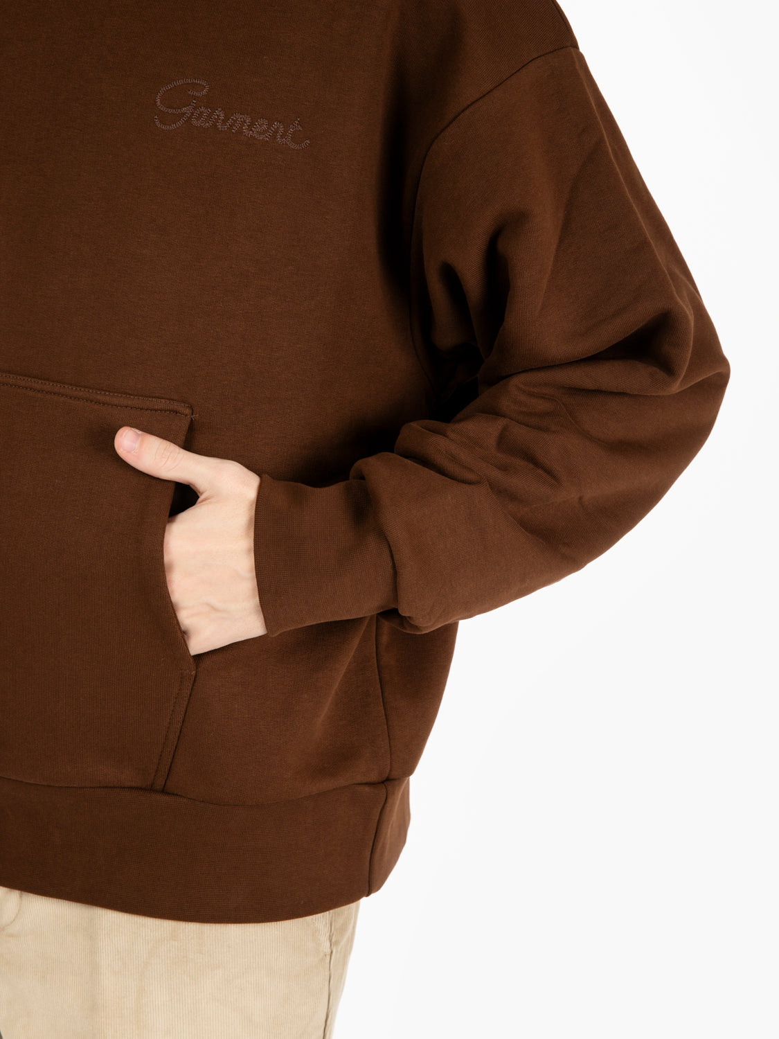 Double layer hoodie with double embroidery mocha brown
