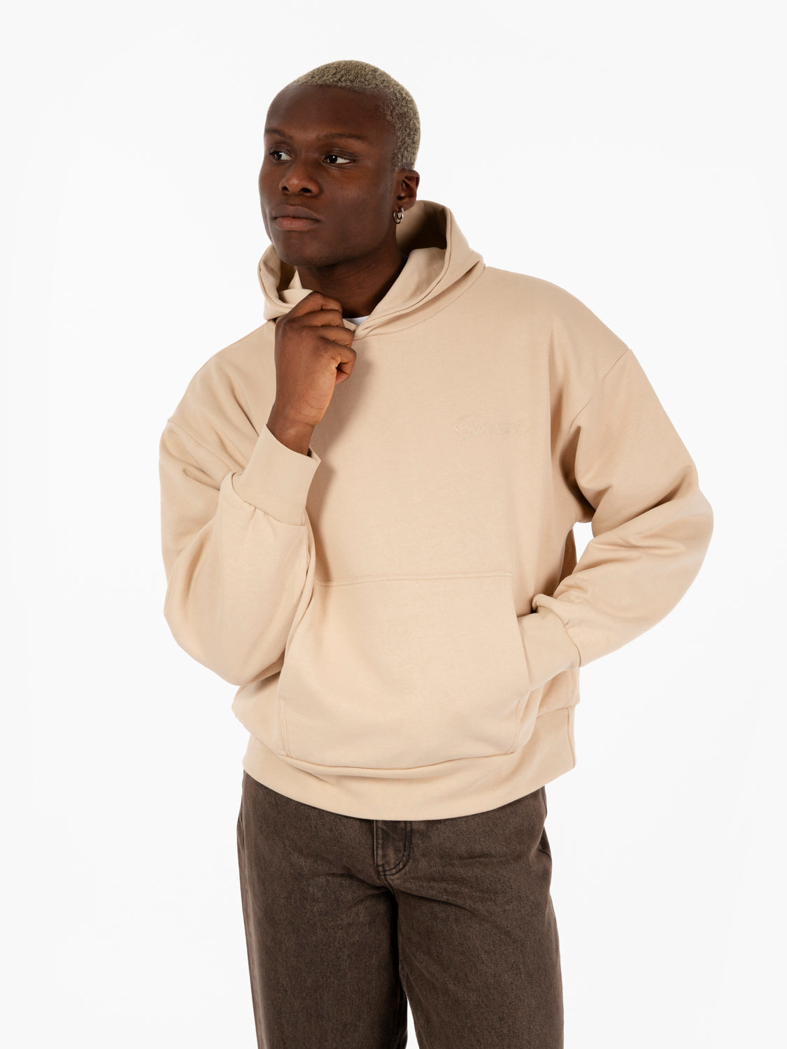 Double layer hoodie with double embroidery sand