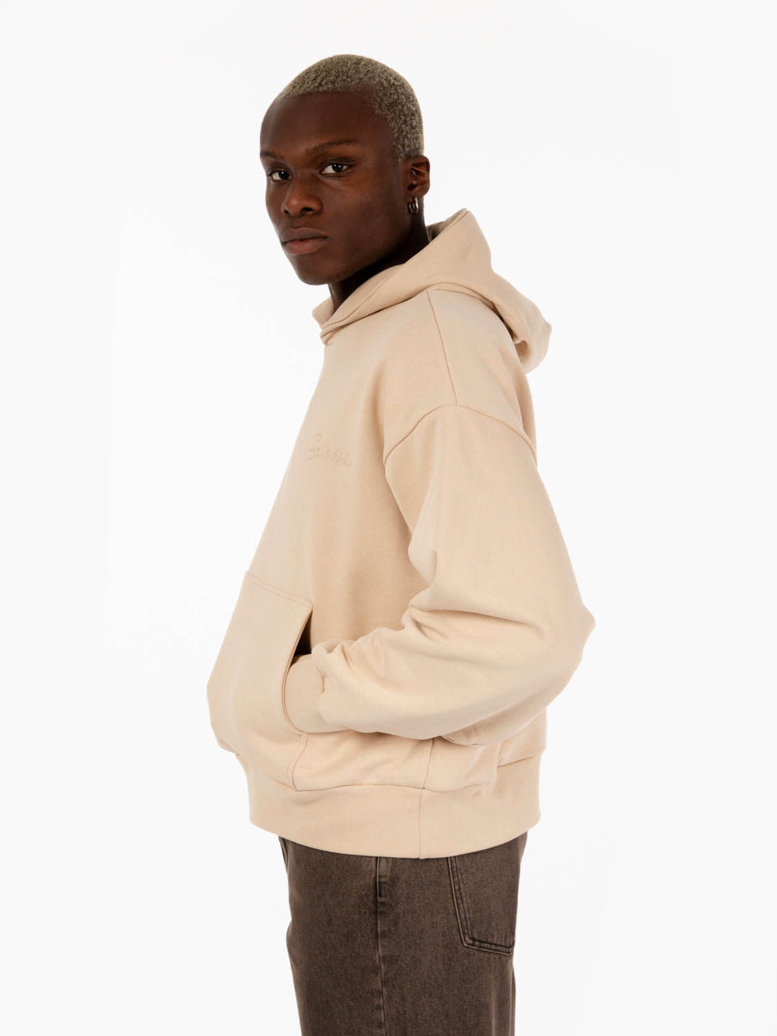 Double layer hoodie with double embroidery sand