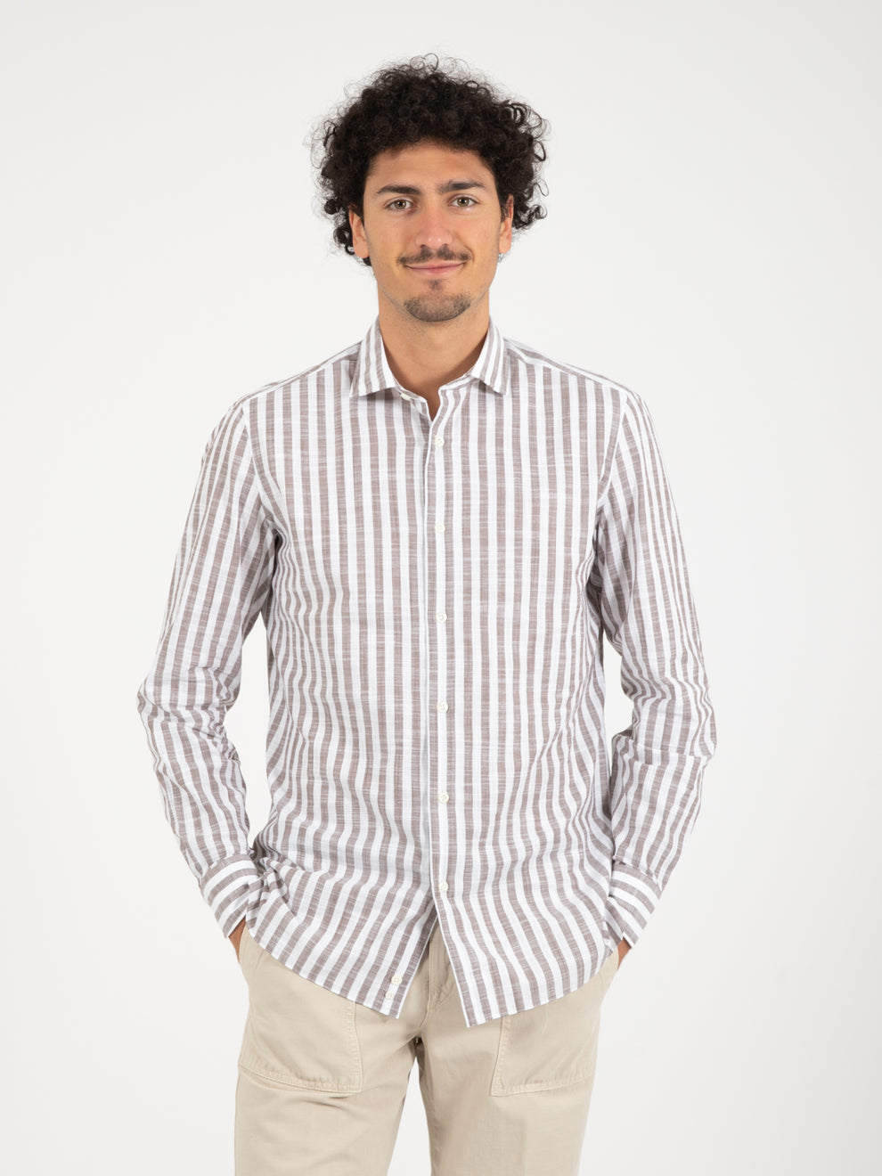 Camicia a righe bianco / marrone