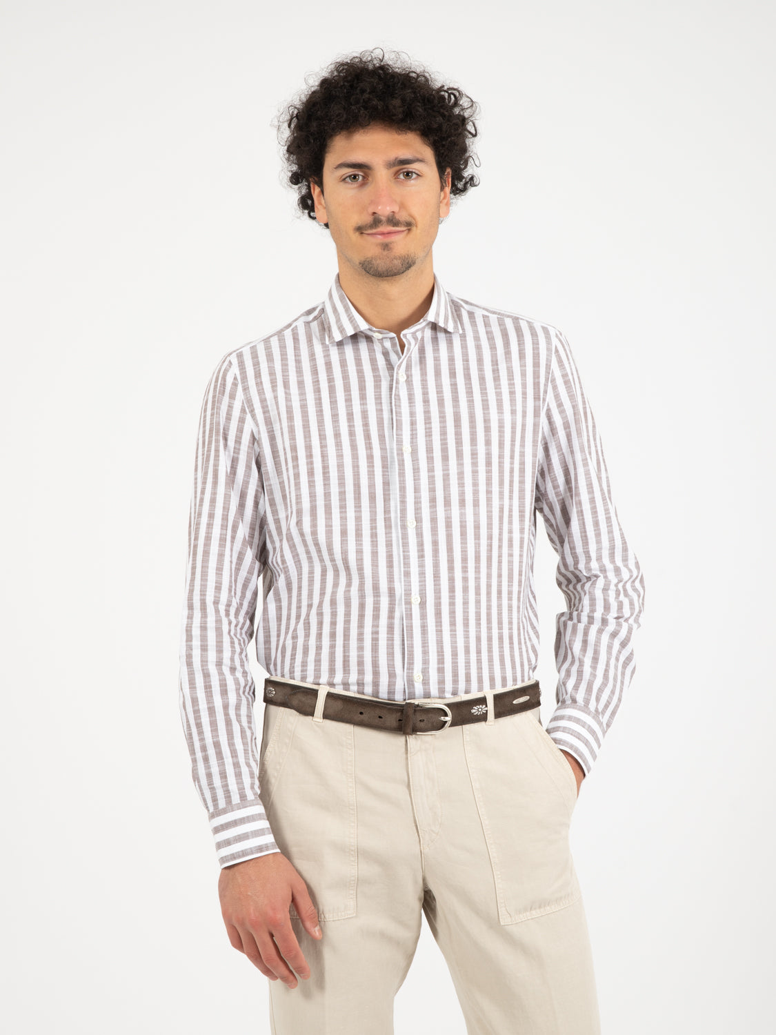 Camicia a righe bianco / marrone