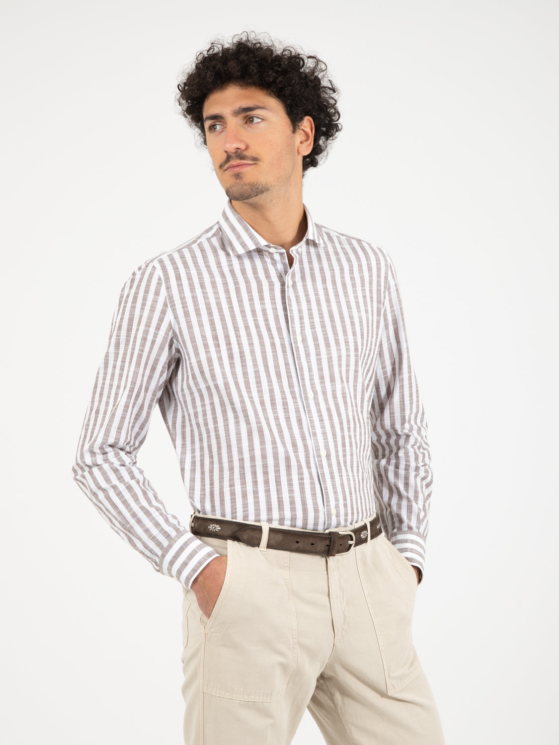 Camicia a righe bianco / marrone