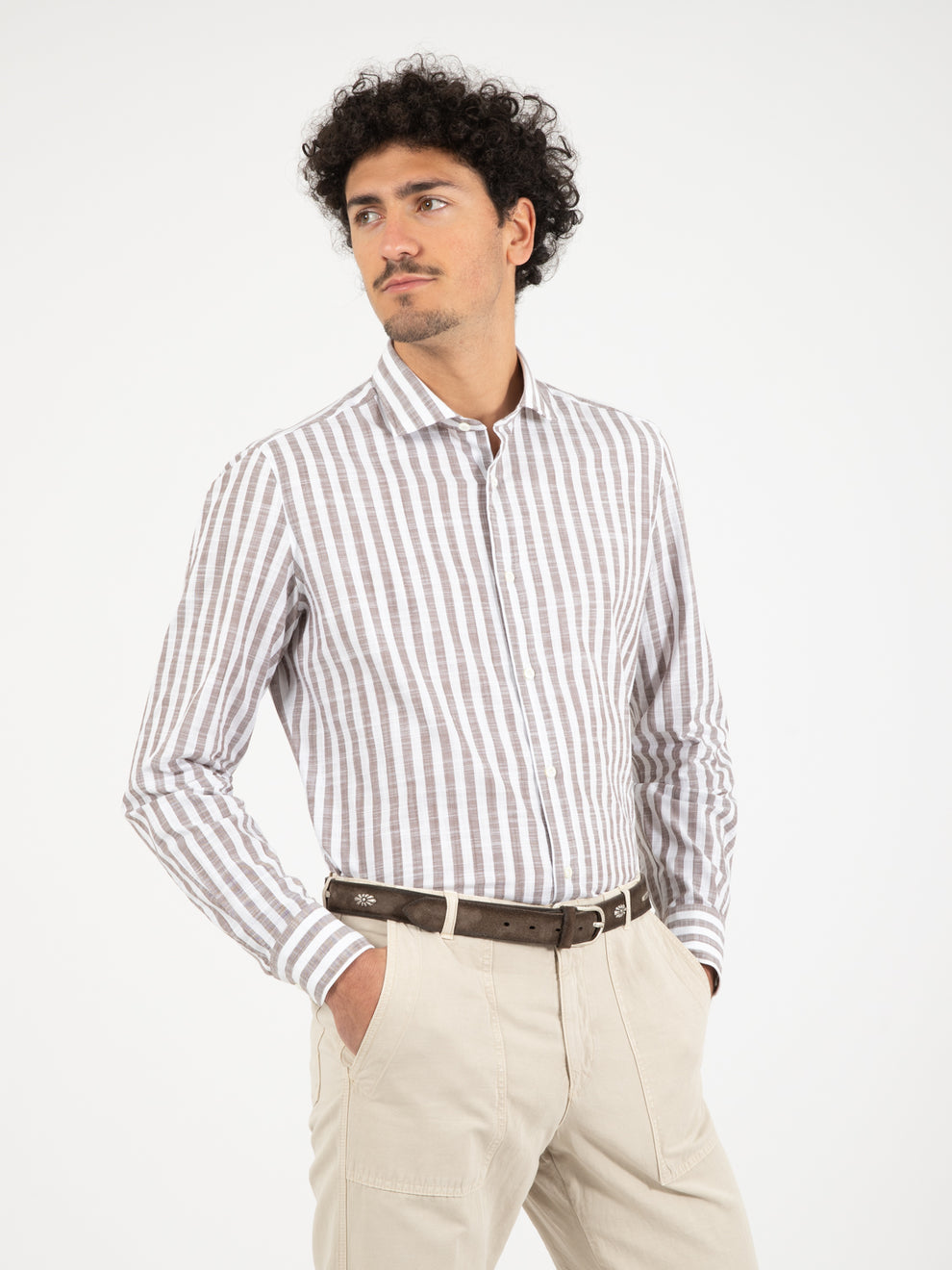 Camicia a righe bianco / marrone