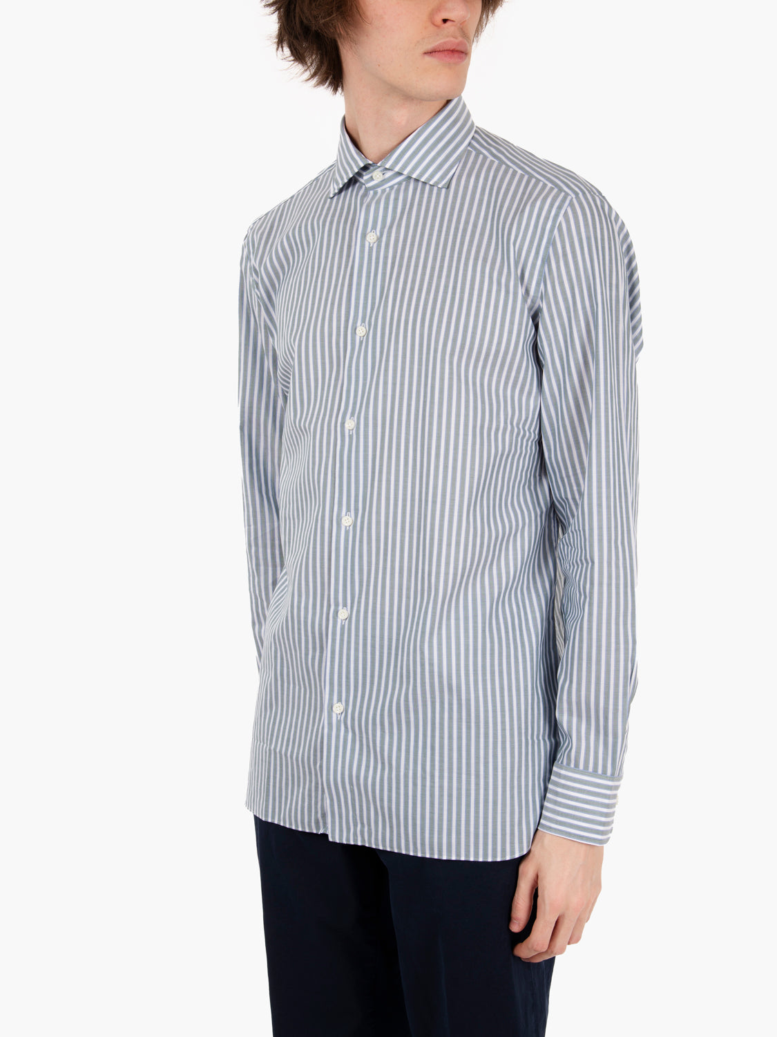 Camicia fantasia a righe verde / bianco