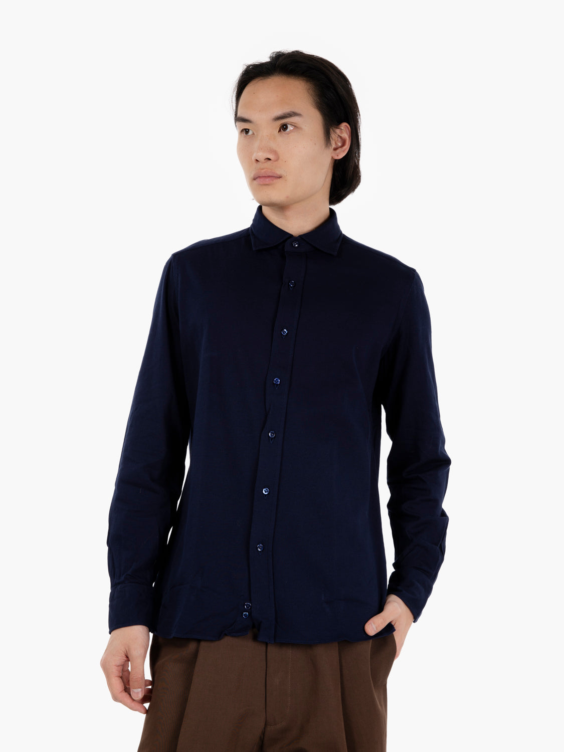 Camicia punto piquet cotone blu