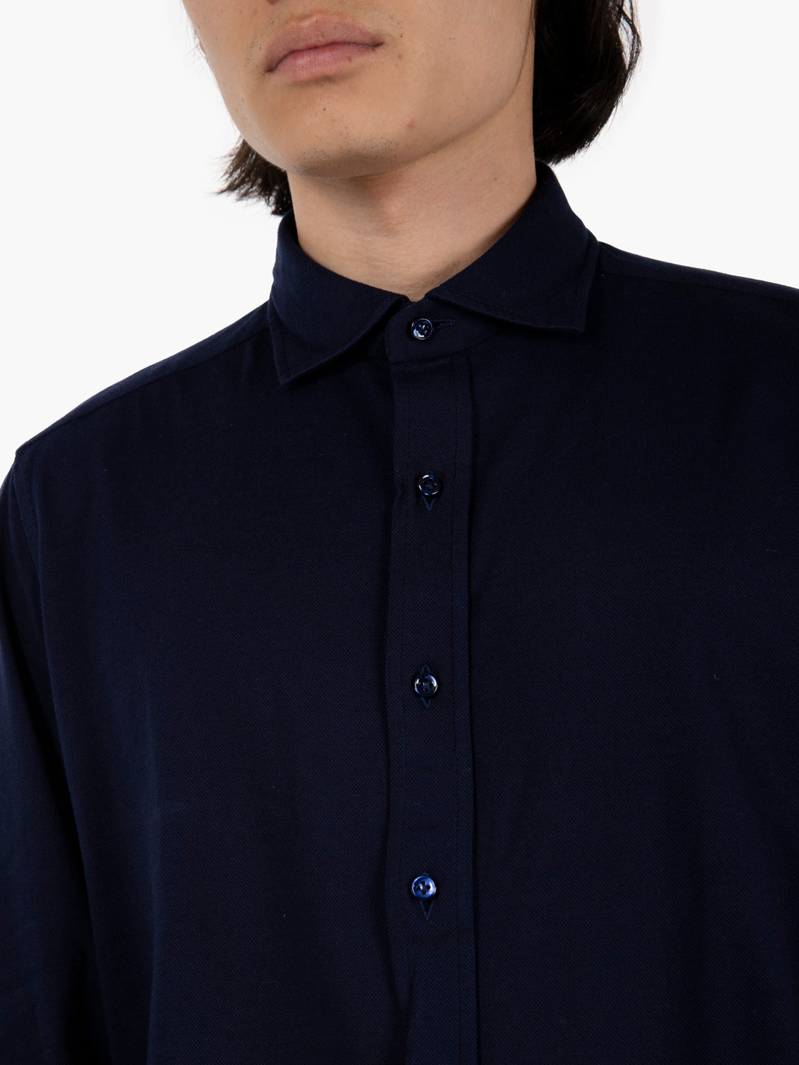 Camicia punto piquet cotone blu